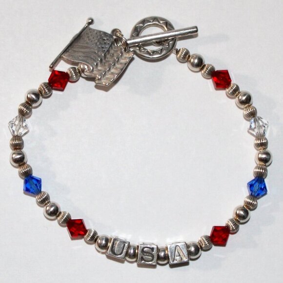 Jewelry - Sterling Silver Handmade USA Fourth of July Beaded Bracelet